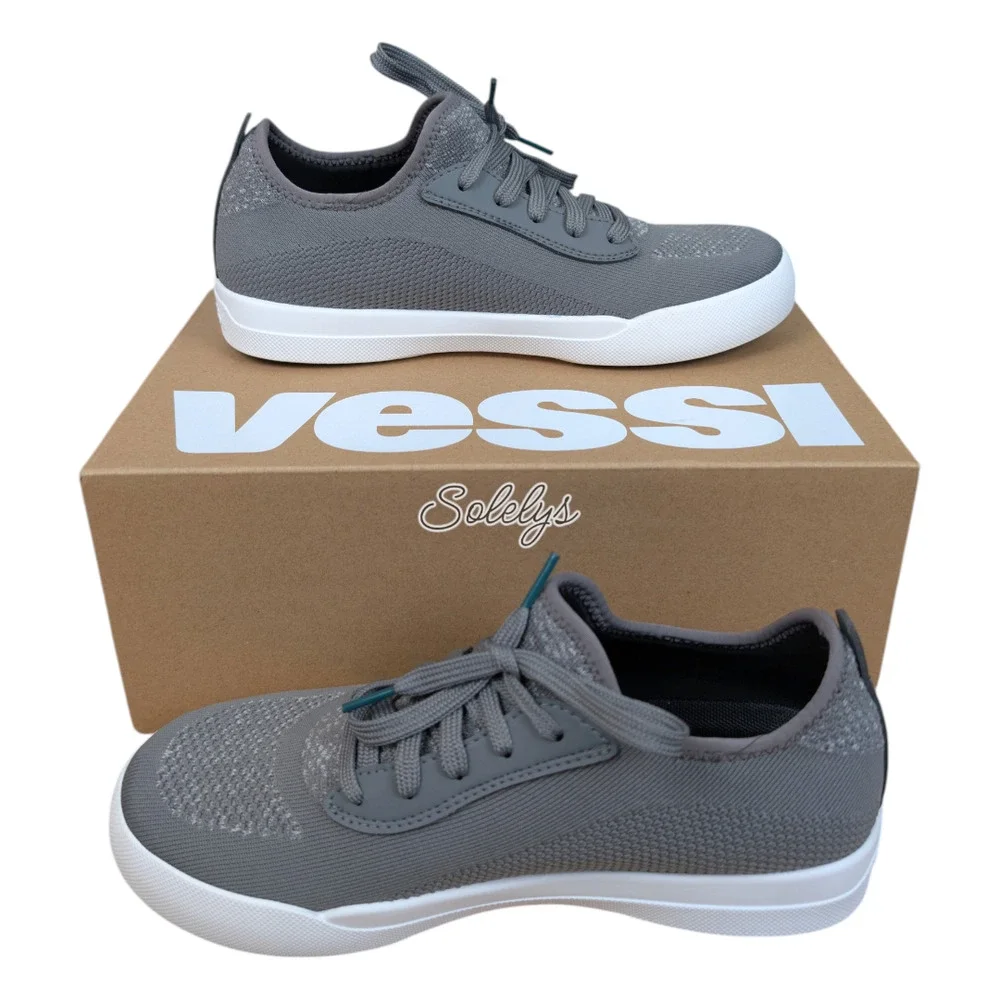 Vessi Weekend Womens 9 Concrete Grey White Waterproof Dyma-Tex Knit Sneaker